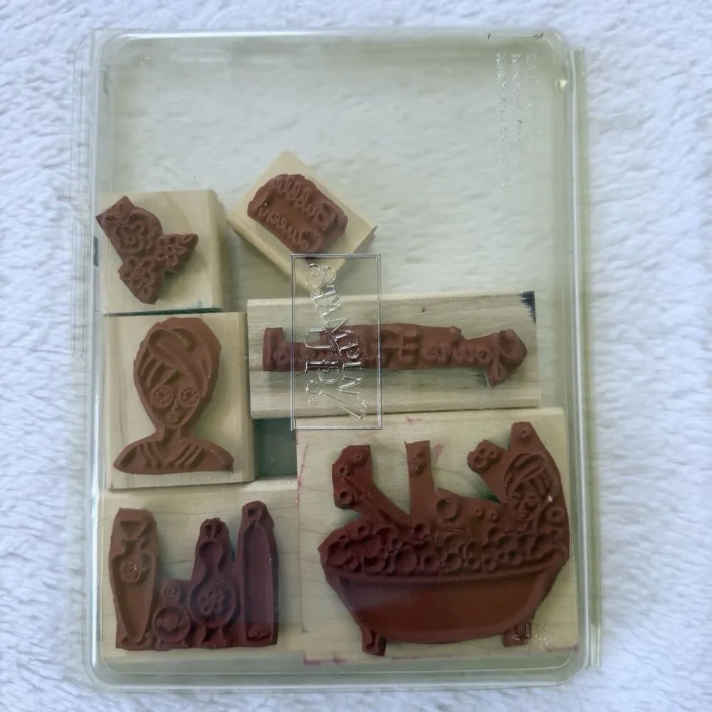 Stampin' Up! BUBBLE QUEEN Red Rubber Wood Mount 6 Piece Stamp Set Retired